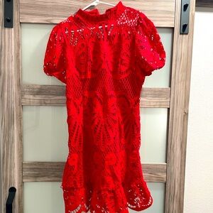 SHEIN red crochet dress.
